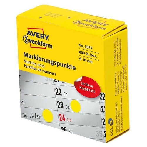 Этикетки-точки Avery Zweckform в диспенсере, d-10 мм, 800 штук, 1 рулон Желтый
