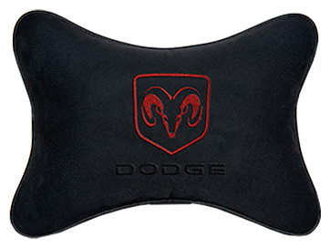 Автомобильная подушка на подголовник алькантара Black с логотипом автомобиля DODGE