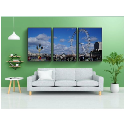фото Набор модулных постеров для интерьера "лондонский глаз, лондон, облака" 60x90 см. в тубусе, без рамки lotsprints