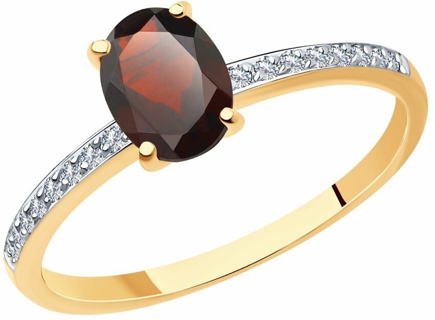 Кольцо Diamant online, золото, 585 проба, фианит, гранат