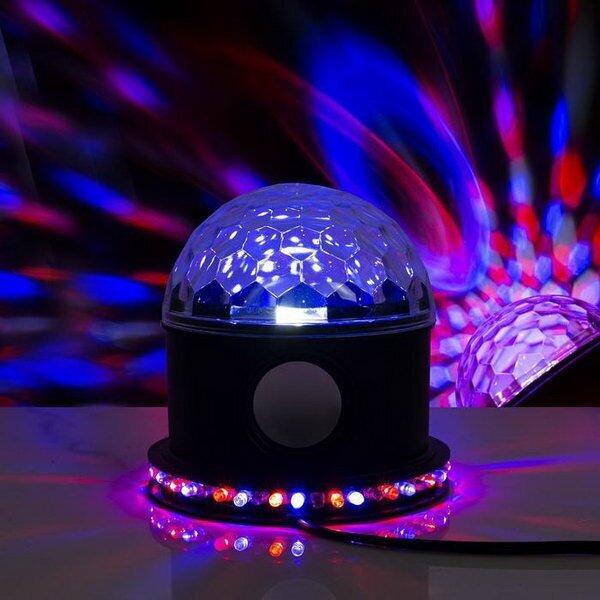 Световой прибор "Вокруг сферы" 12 см, динамик, свечение RGB, 220 В, чёрный