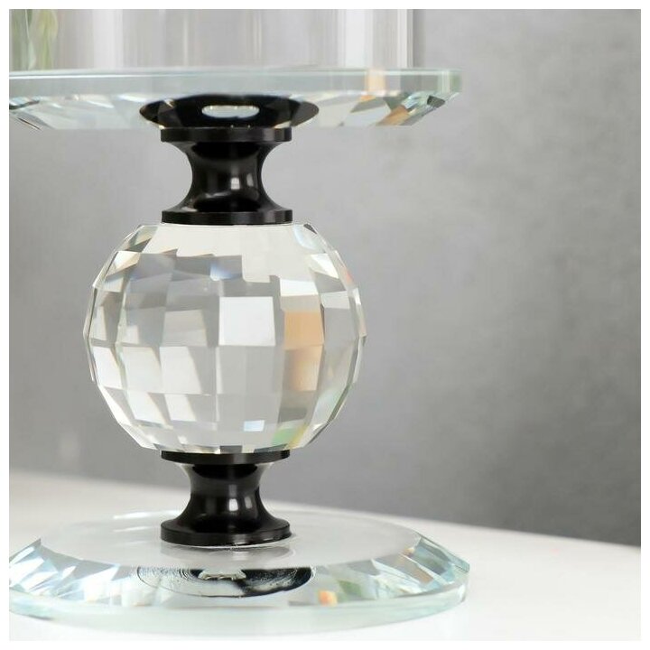 Подсвечник стекло на 1 свечу "Кристалл шар" чёрные вставки 14х7х7 см - фотография № 2