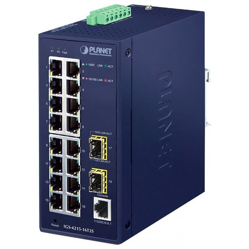 PLANET IGS-4215-16T2S IP30 Industrial L2L4 16-Port 101001000T 2-Port 1001000X SFP Managed Switch -4075 degrees C dual redundant power input o 5093200₽