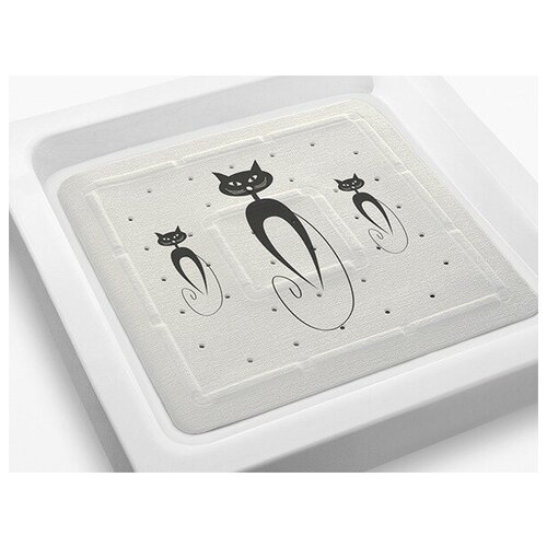 Коврик в душевую кабину противоскользящий на присосках 55х55 см Bacchetta Cats, цвет - белый