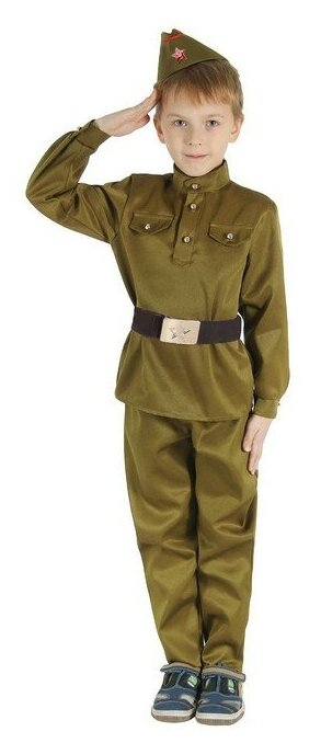 Маскарадный костюм военного для мальчика с пилоткой, ремень рост 104-110 1267934