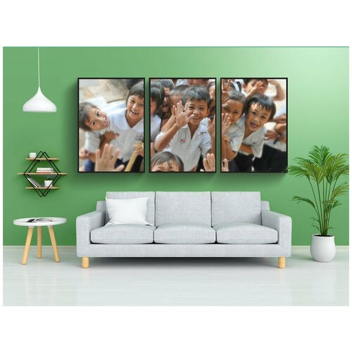 фото Набор модулных постеров для интерьера "дети, школа, смеющийся" 60x90 см. в тубусе, без рамки lotsprints