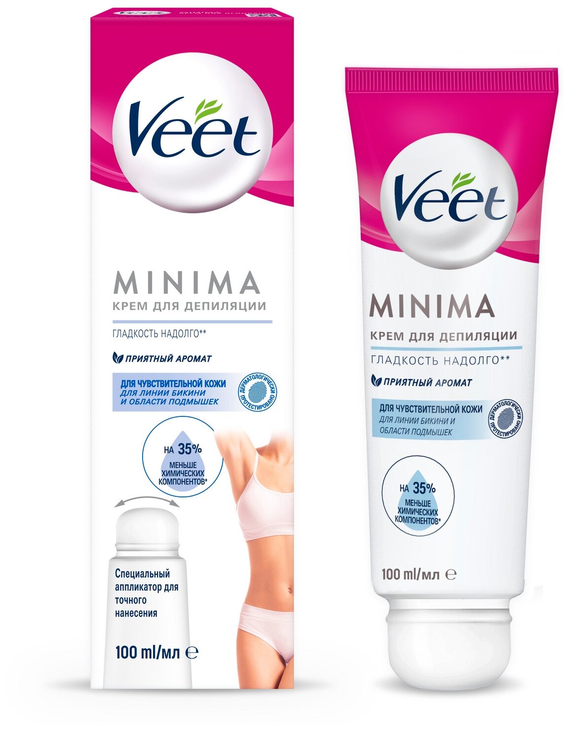 Veet Minima крем для депиляции для чувствительной кожи для зоны бикини и подмышек с аппликатором