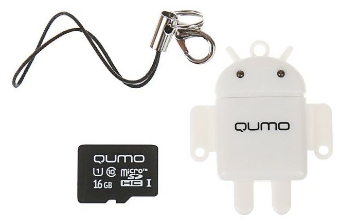 MicroSD с адаптером USB 16 Гб, USB 2.0 - Qumo - Fundroid - белая