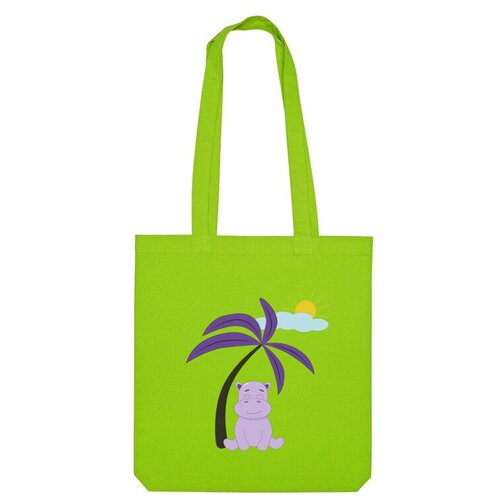 сумка бегемот под пальмой серый Сумка шоппер Us Basic, зеленый