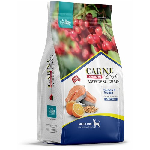 CARNI LIFE ANCESTRAL GRAIN ADULT MINI CRANBERRY SALMON & ORANGE низкозерновой взрослые собаки маленьких пород лосось/апельсин/клюква (2,5 кг)