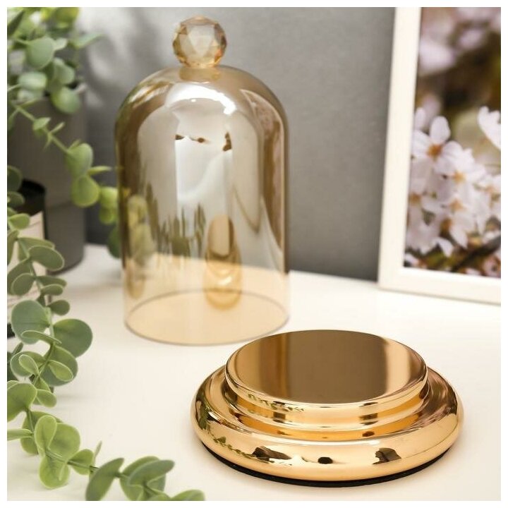 Подсвечник стекло на 1 свечу "Колба с кристаллом" золотая карамель 20,6х12,5х12,5 см - фотография № 4