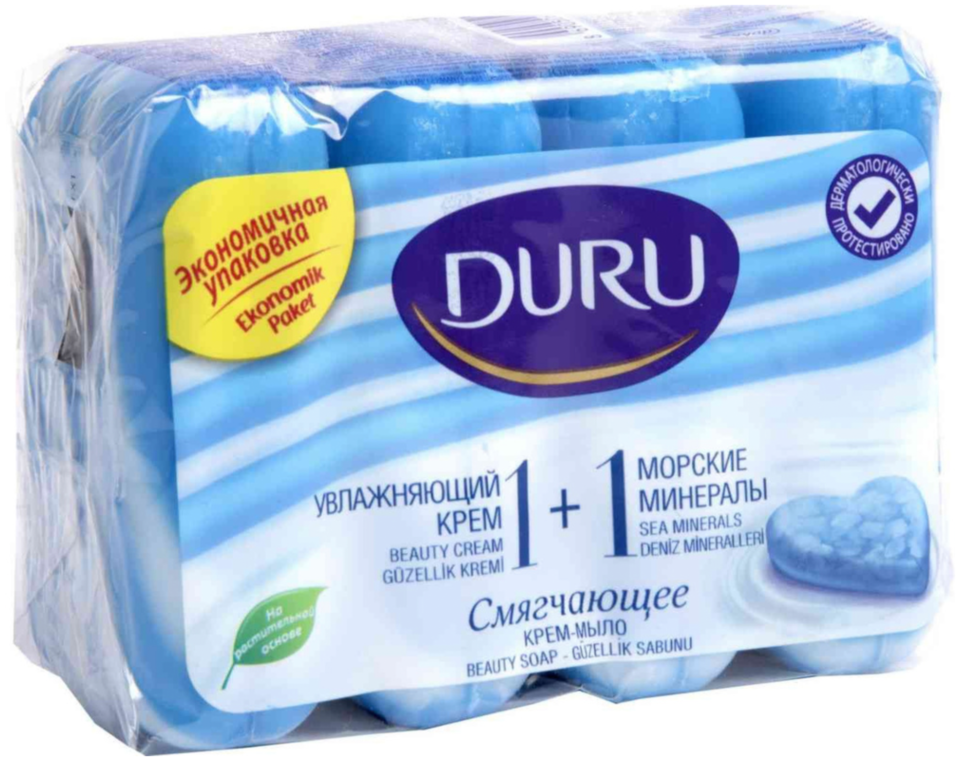 Дуру / Duru - Крем-мыло смягчающее 1+1 Увлажняющий крем и Морские минералы 4х90 г