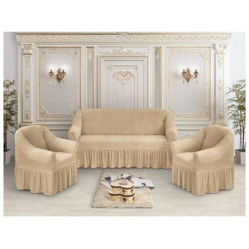 фото Чехол для мягкой мебели 3-х предметный трикотаж антик жатка 100% п/э marianna