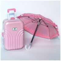 Комплект аксессуаров для кукол (чемодан+зонт), розовый