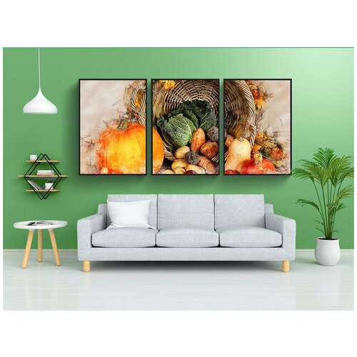 фото Набор модулных постеров для интерьера "тыква, овощи, осень" 60x90 см. в тубусе, без рамки lotsprints
