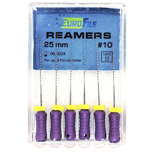 Reamers - стальные ручные дрильборы (каналорасширители), 25 мм, N 10, 6 шт/упак