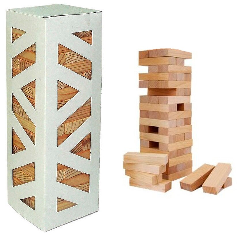 Настольная игра для детей и взрослых Дженга / Падающая башня, дерево, 51 брусок
