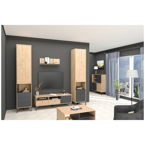 Комплект мебели для гостиной Лион МС композиция 4 Антрацит Дуб Бунратти 47960₽