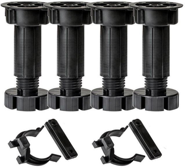 Ножки мебельные регулируемые (кухонная опора) OKBO 100-120мм, черная, 4 штуки, 2 клипсы