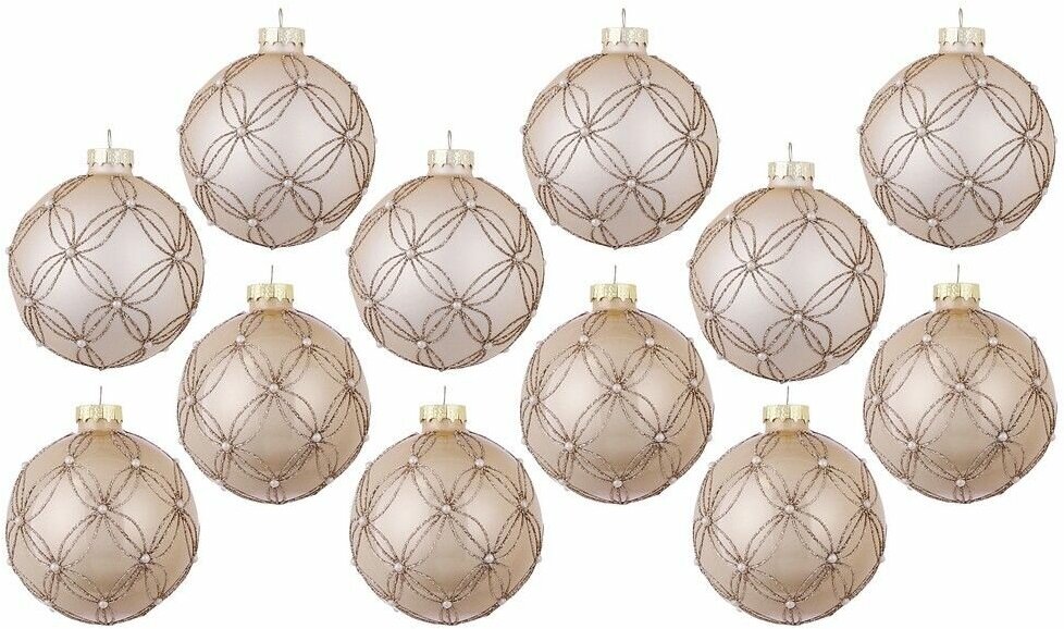 фото Стеклянные ёлочные шары CREAMY FANTASY, кремовые, 8 см (упаковка 12 шт.), Edelman 1082418