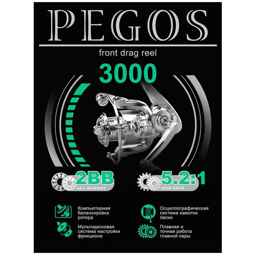 Катушка безынерционная AQUA Катушка для рыбалки AQUA Pegos 3000 (2 подшипника) / безынерционная для спиннинга удочки фидера под любую руку 3000