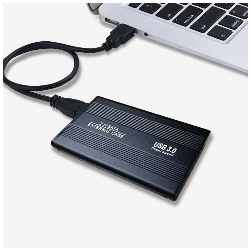 Корпус для внешнего накопителя жесткого диска (алюминиевый) SATA HDD SSD 25" c USB 30 черный