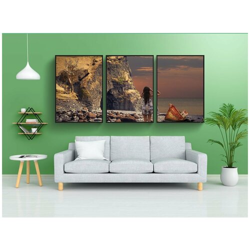 фото Набор модулных постеров для интерьера "воды, заход солнца, морской берег" 60x90 см. в тубусе, без рамки lotsprints