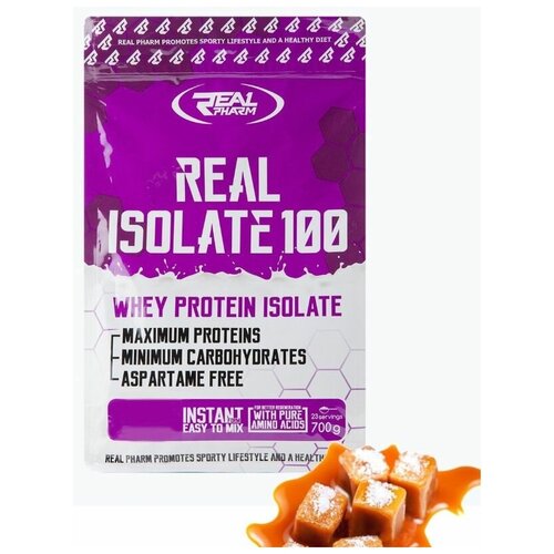 фото Изолят сывороточного протеина real pharm real isolate 100, 700г (соленая карамель) / для набора мышечной массы и похудения