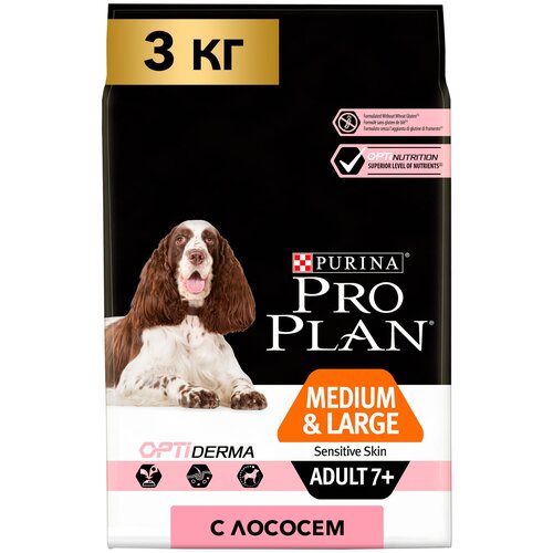 Корм сухой PRO PLAN Adult 7+ Medium & Large для собак старше 7 лет средних и крупных пород, лосось с рисом 3кг