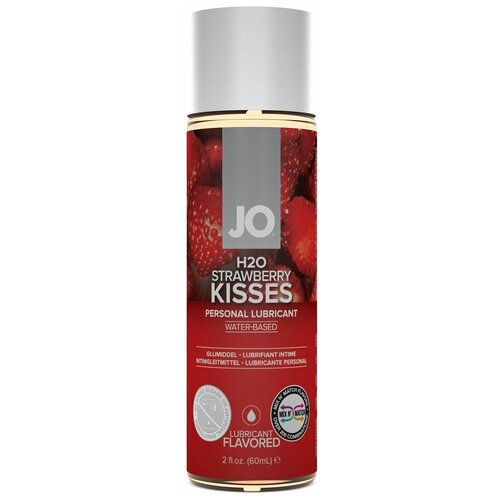 Лубрикант на водной основе с ароматом клубники JO Flavored Strawberry Kisses - 60 мл.