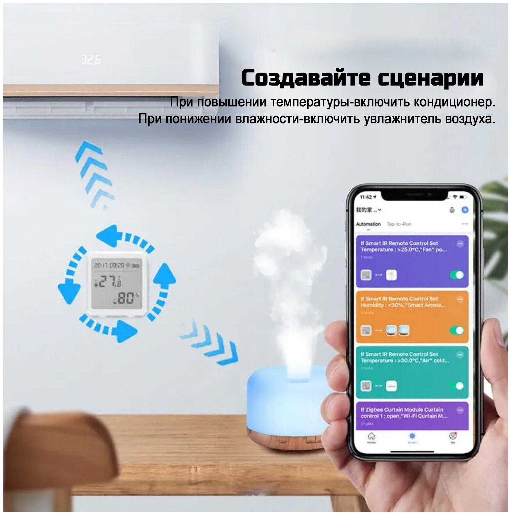 Умный Wi-Fi датчик температуры и влажности с дисплеем