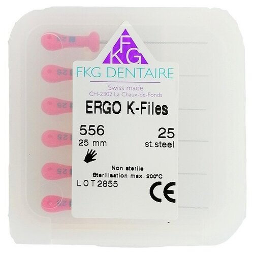 ERGO К-Files - ручные эндодонтические инструменты, эргономичная ручка, 25 мм, N 25, 6 шт/упак