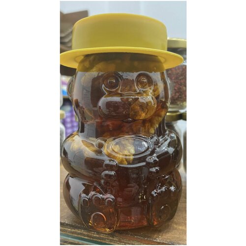 Мед с орехами с стеклянной банке "Мишка"