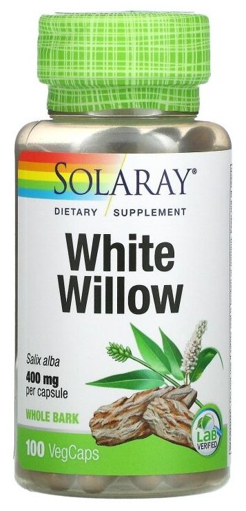 Капсулы Solaray White Willow, 80 г, 400 мг, 100 шт.