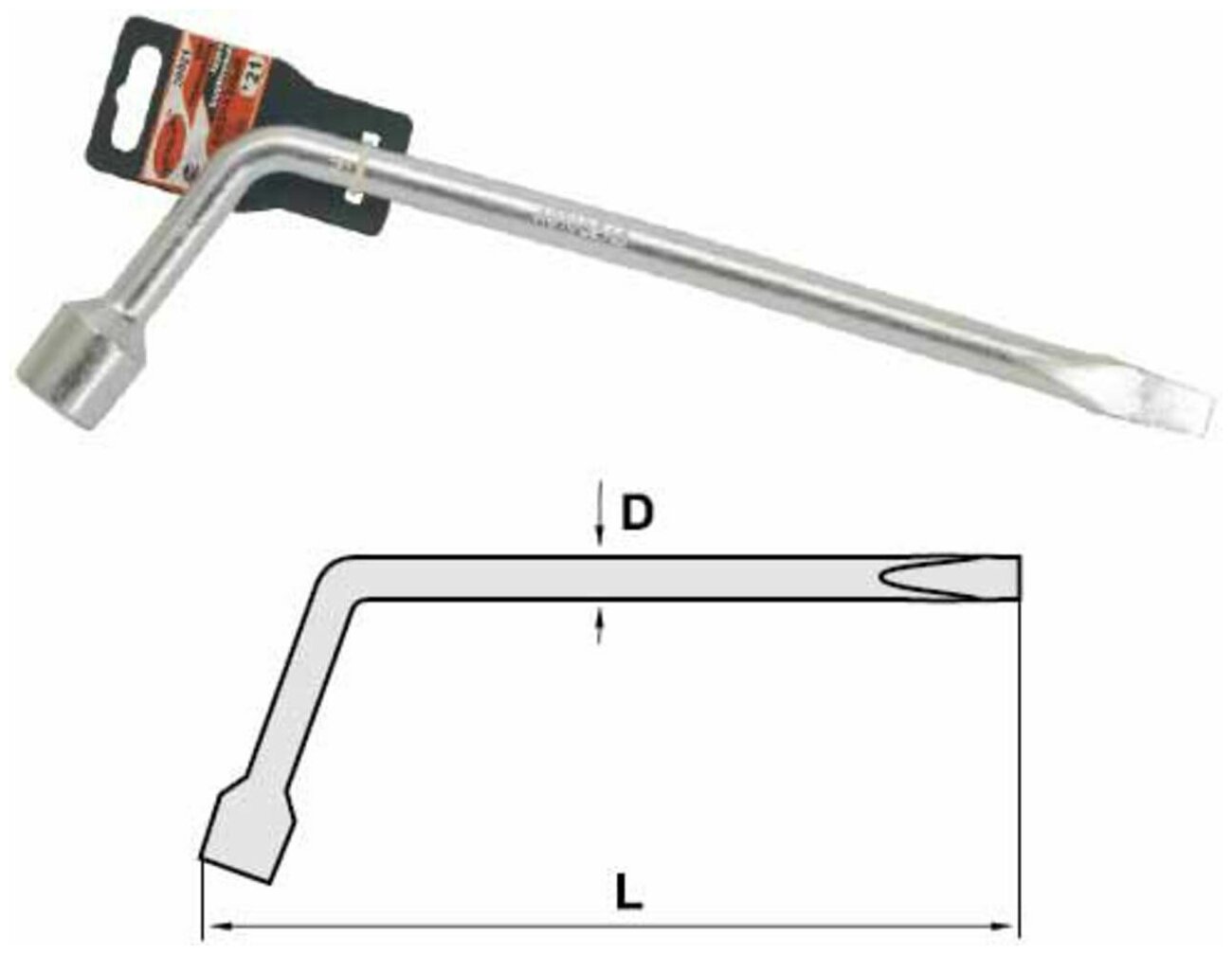 Ключ баллонный Г-образный 21мм L=450мм с лопаткой автодело 39021