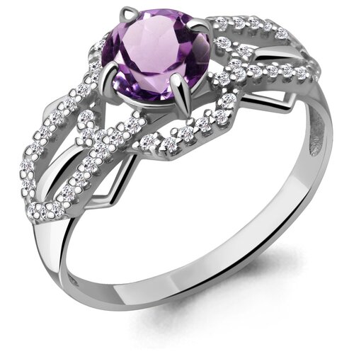 фото Серебряное кольцо aquamarine а6557804а с фианитом и аметистом diamant-online