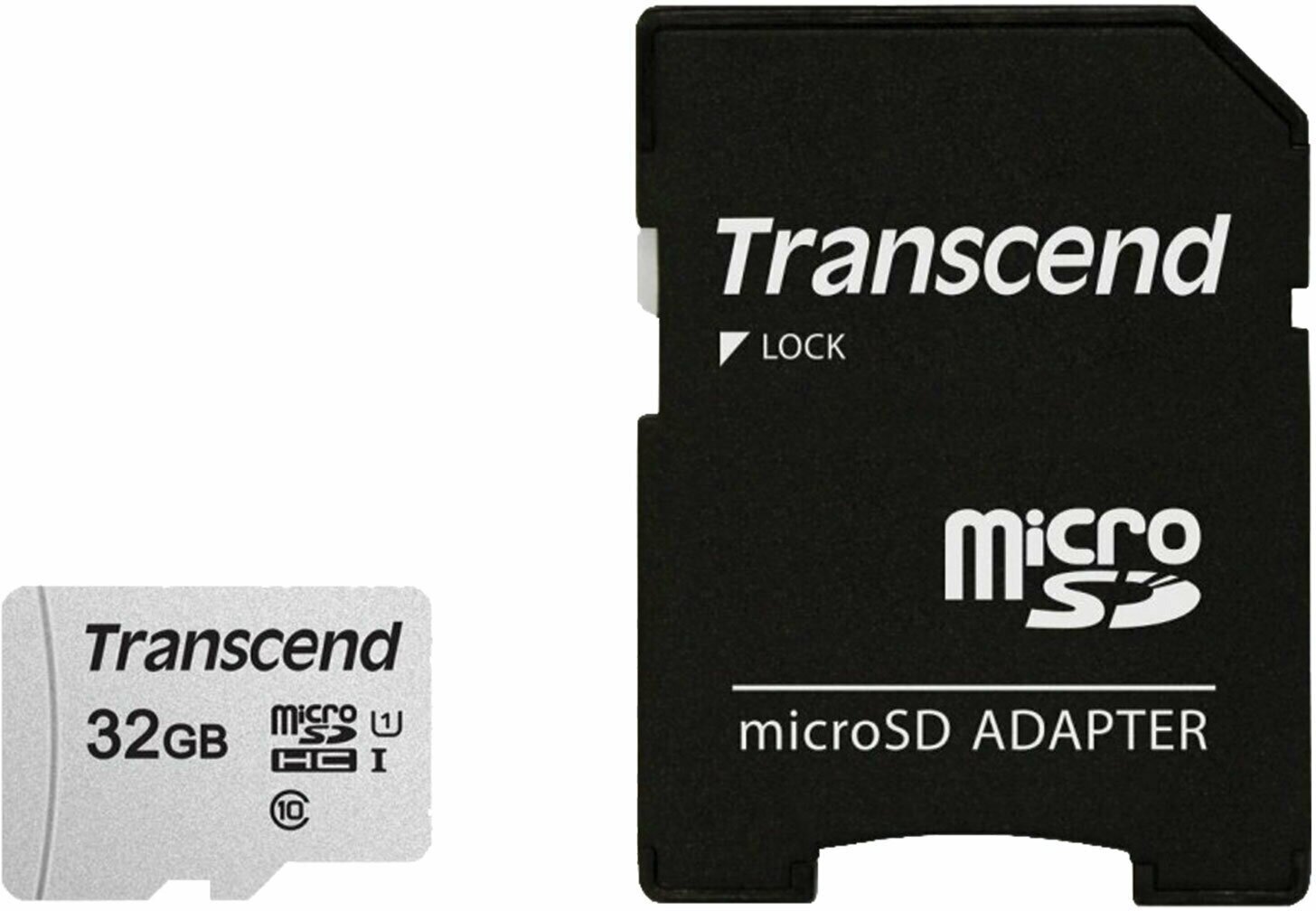 Флеш карта MicroSDHC 32Gb Transcend Class 10 UHS-I 95/25MB/s + SD adapter (TS32GUSD300S-A)