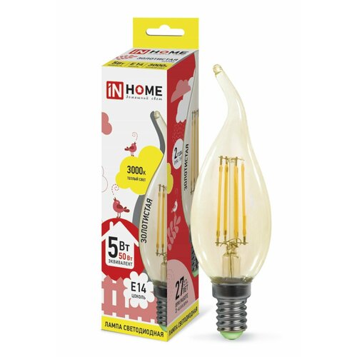 Лампа ASD led-свеча на ветру-deco 5Вт Е14 3000К 450Лм золотистая IN HOME