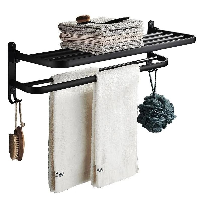 фото UNI-SHOP Полка для ванной комнаты с держателем для полотенец 60 см Черная
