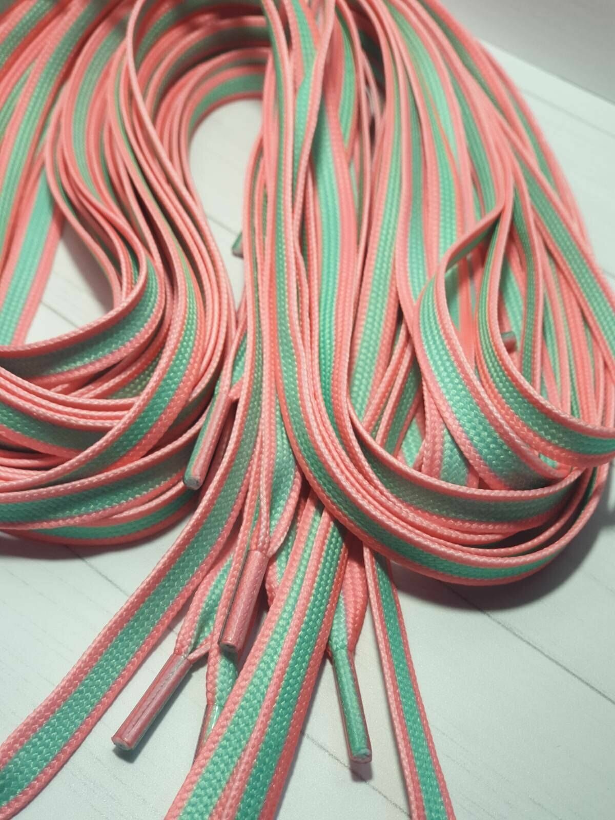 Шнурки "мятно-розовые полосы" Длина 130см 2шт - фотография № 3
