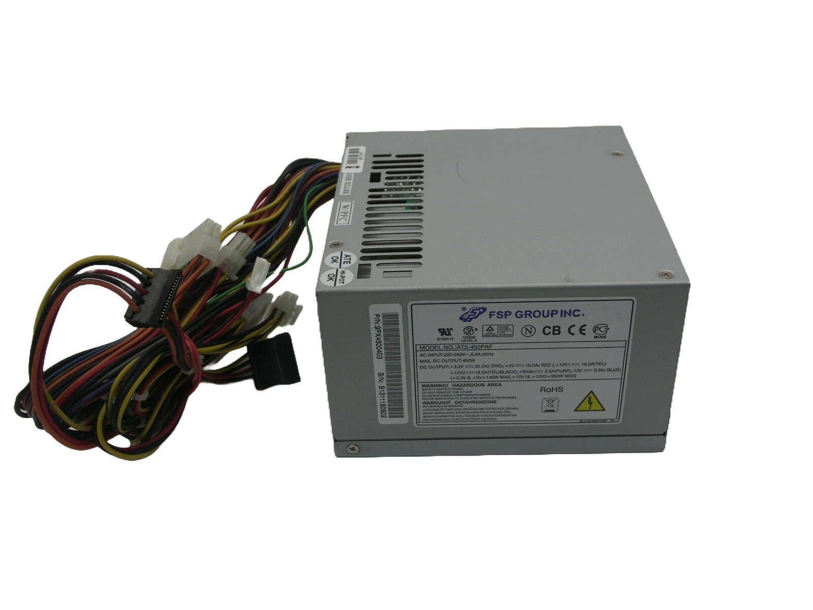 Блок питания FSP 450W ATX 24+4/2SATA/80fan ATX-450PAF