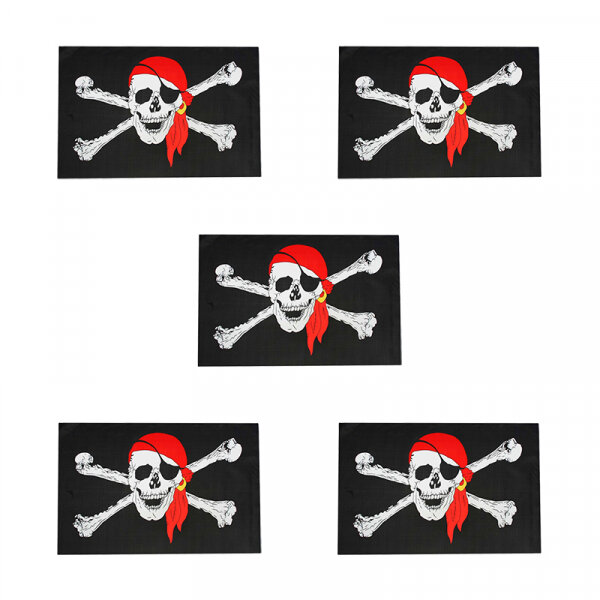 Флаг пиратский "Веселый Роджер" пират в бандане с повязкой, большой 60х90см (Набор 5 шт.)