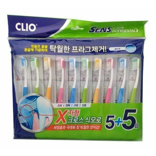 CLIO Зубная щетка Sens Antibacterial Toothbrush, набор 10шт зубная щетка набор 4шт clio curved nine toothbrush 4