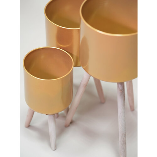 Набор кашпо из кованого железа (3 шт: 54х23, 42х20, 32х17 см), цвет золотой