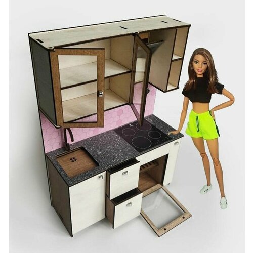 фото Мебель для кукол барби до 30см ola la home кухня прямая игрушечная в кукольный домик вarbie