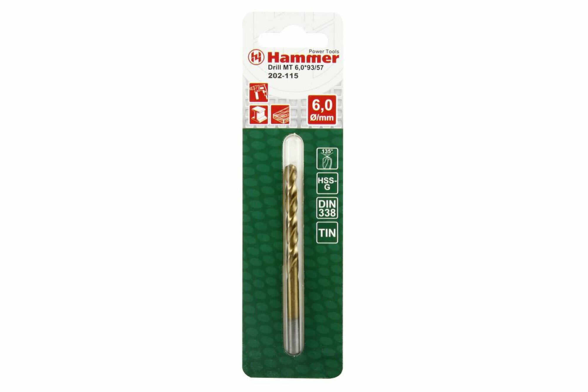 Сверло Hammerflex 202-115 DR MT 60мм*93/57мм металл DIN338 HSS-G TIN