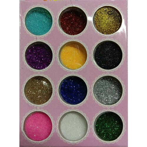 Декор для ногтей - Блестки №014, 12 цветов, 12 шт в наборе
