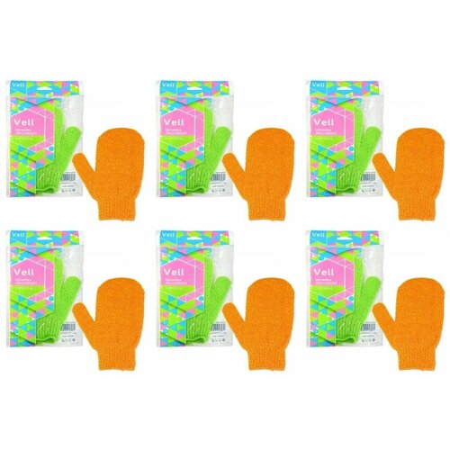 Антелла VELL Мочалка массажная варежка, 14х20, 6 шт