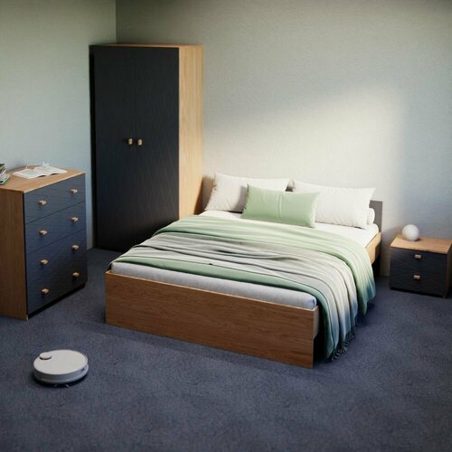Спальный гарнитур, комплект мебели для спальни Ромби, Дуб/графит, Vivoline