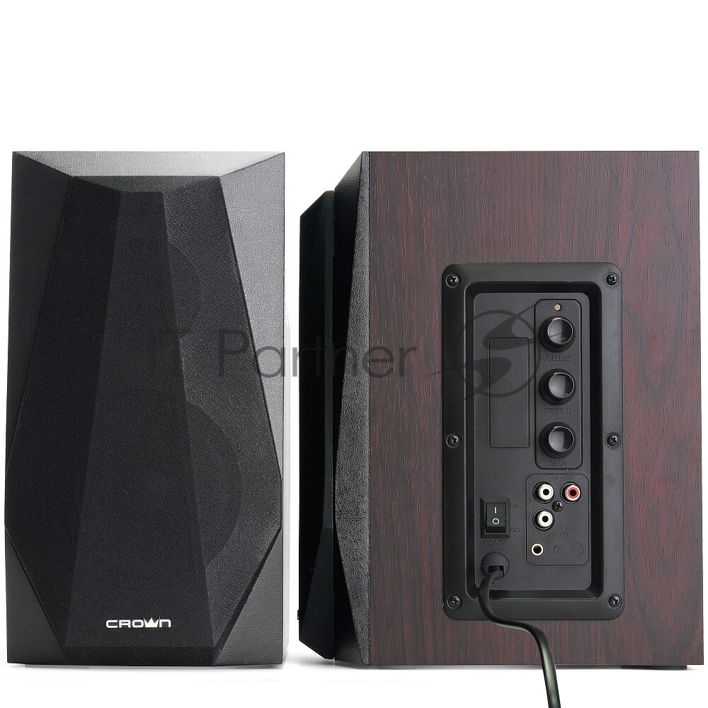 Акустическая система 2.0 CROWN CMS-506 (МДФ, 220V, 50W; управление Volume/Treble/Bass, кнопка включения, Длина кабеля между колонками 1м;Длина аудио-кабеля и питания 2м, jack out) - фото №4